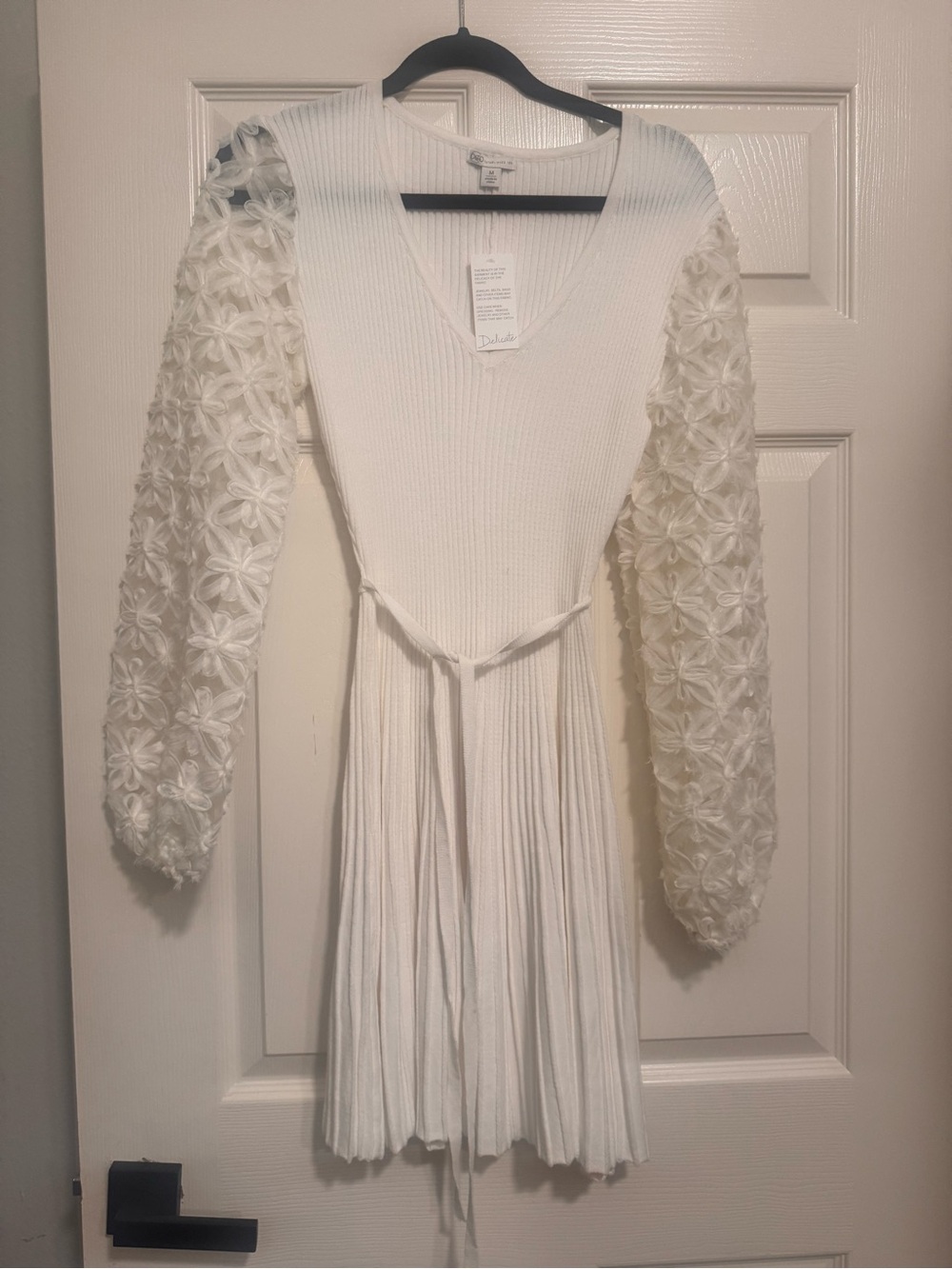 Cato White Ribbed V-Neck Knit Dress - NWT